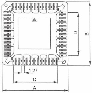 PLCC-Fassung, 20-84polig, SMD PLCC-socket, 20-84-contacts, SMD Cable assemblies D-Sub / Hoods Centronics Modular USB Dimensions A B C D E F 20 15.34 15.34 5.08 5.08 10.03 10.