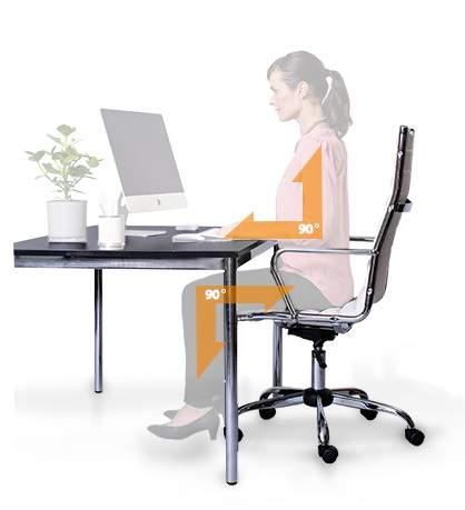 1 Tisch und Stuhl richtig einstellen Der Stuhl hat die richtige Höhe, wenn die Kniebeuge einen 90 Grad Winkel bildet, während die Füße gerade auf dem Boden stehen.