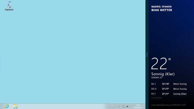 Apps andocken In Windows 8 können Sie nun auch auf einem Touchscreen mithilfe der Finger Apps von der Startseite an einen Bildschirmrand anheften, um den App-Inhalt stets
