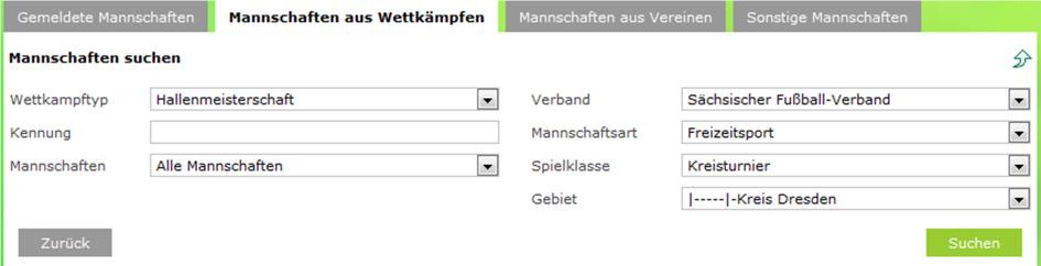 Abbildung 11: Übernahme von Mannschaften in die Runde Nachdem alle betreffenden Mannschaften in den