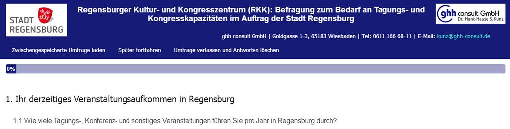 Befragung wichtiger Unternehmen und Institutionen in Regensburg und Umfeld Online-Befragung der ca.