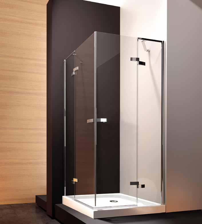 Η2Α Cabine de douche carrée, accès angle avec deux portes pivotantes et deux panneaux fixes avec barre de renfort. Verre transparent épaisseur 6 mm tempéré (verre de sécurité).