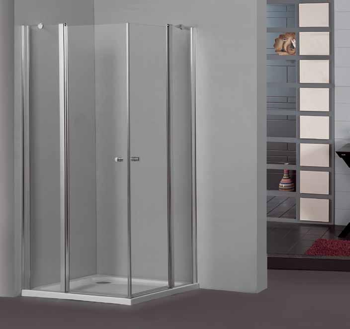 PANEX 100 Cabine de douche carrée, accès angle avec deux portes pivotantes et deux panneaux fixes. Verre épaisseur 6 mm tempéré (verre de sécurité), transparent, sérigraphié ou dépolit.