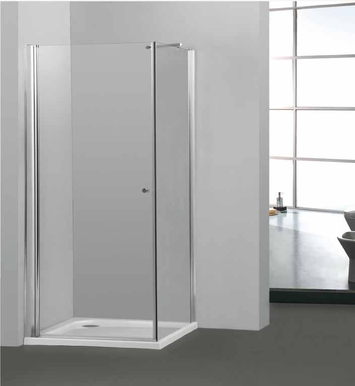 S1A Cabine de douche carrée, accès face avec porte pivotante et panneau de côté fixe. Verre transparent épaisseur 6 mm tempéré (verre de sécurité).