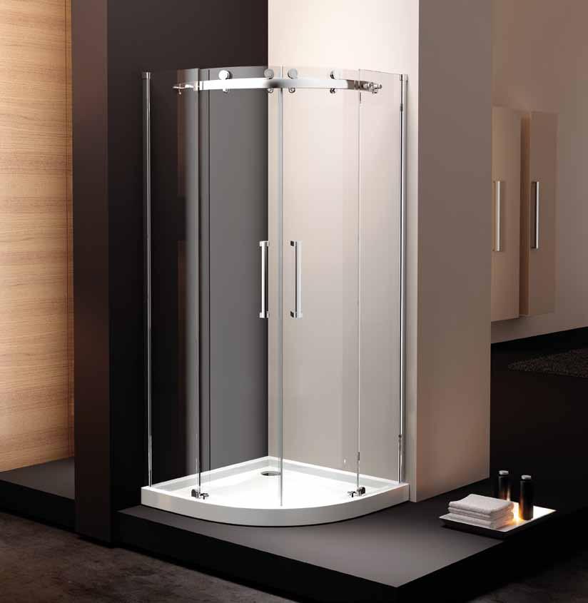 ELIXIR 200 Cabine de douche ¼ cercle, accès angle avec deux portes coulissantes et deux panneaux fixes. Verre transparent épaisseur 8 mm tempéré (verre de sécurité).