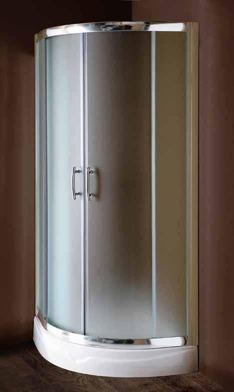 FLORA 200 Cabine de douche ¼ cercle, accès angle avec deux portes coulissantes et deux panneaux fixes. Verre transparent épaisseur 6 mm tempéré (verre de sécurité).
