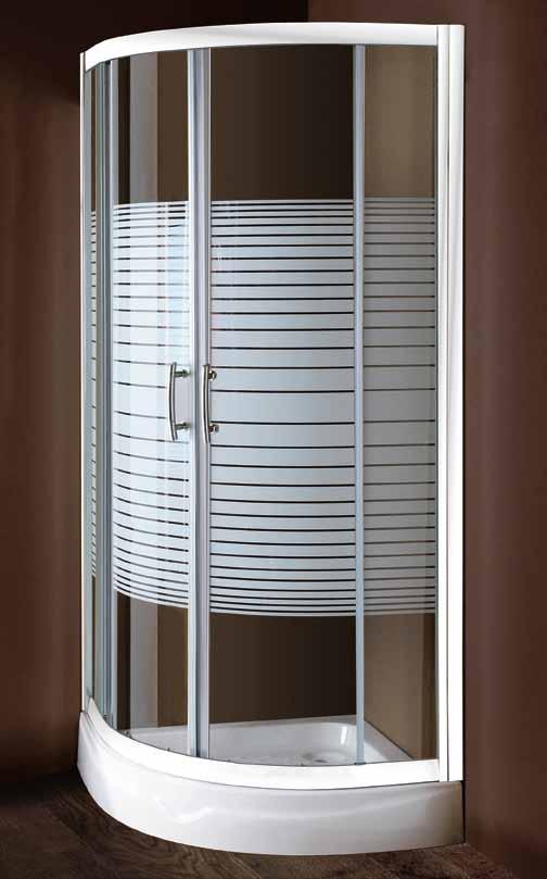 Μ8 CRISTAL / KRISTALL Cabine de douche ¼ cercle, accès angle avec deux portes coulissantes et deux panneaux fixes. Verre sérigraphié épaisseur 6 mm tempéré (verre de sécurité). Profilé blanc.