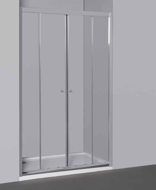 TREND 600 Paroi de douche, de mur en mur, avec deux panneaux coulissants et deux panneaux fixes. Verre transparent, dépolit ou sérigraphié, épaisseur 5 mm tempéré (verre de sécurité).