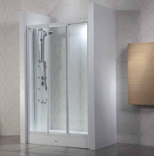 PENTA D 300 Paroi de douche de mur en mur avec deux panneaux coulissants et un panneau fixe. Verre épaisseur 4 mm tempéré (verre de sécurité). Réversible (entrée droite ou gauche).