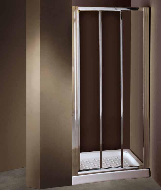 PENTA 300 Paroi de douche de mur en mur avec porte coulissante (deux panneaux coulissants-un panneau fixe). Verre transparent épaisseur 4 mm tempéré (verre de sécurité).