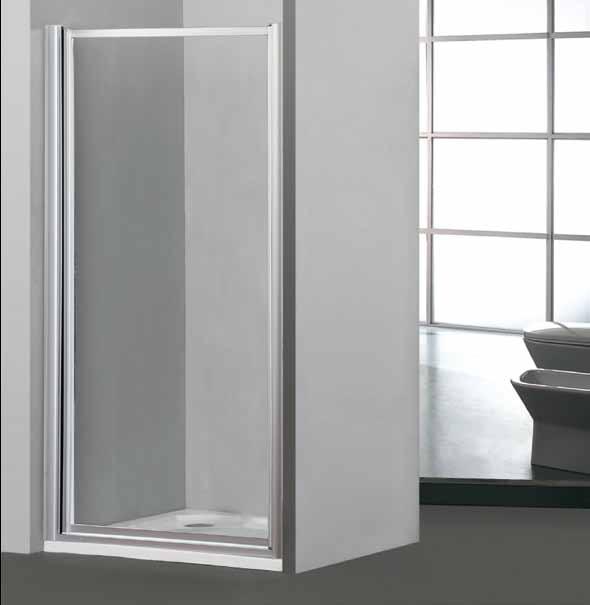 Μ/4P Droite ou gauche / Rechts oder links Paroi de douche, de mur en mur, avec porte pivotante. Vitrage: Verre 4 mm tempéré (verre de sécurité) ou acrylique 3 mm.