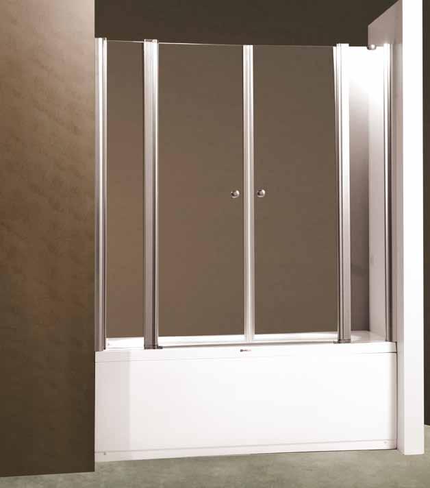 PANEX 300 Paroi de baignoire de mur en mur, avec deux portes pivotantes et deux panneaux fixes. Vitrage: Verre transparent 6 mm tempéré (verre de sécurité).