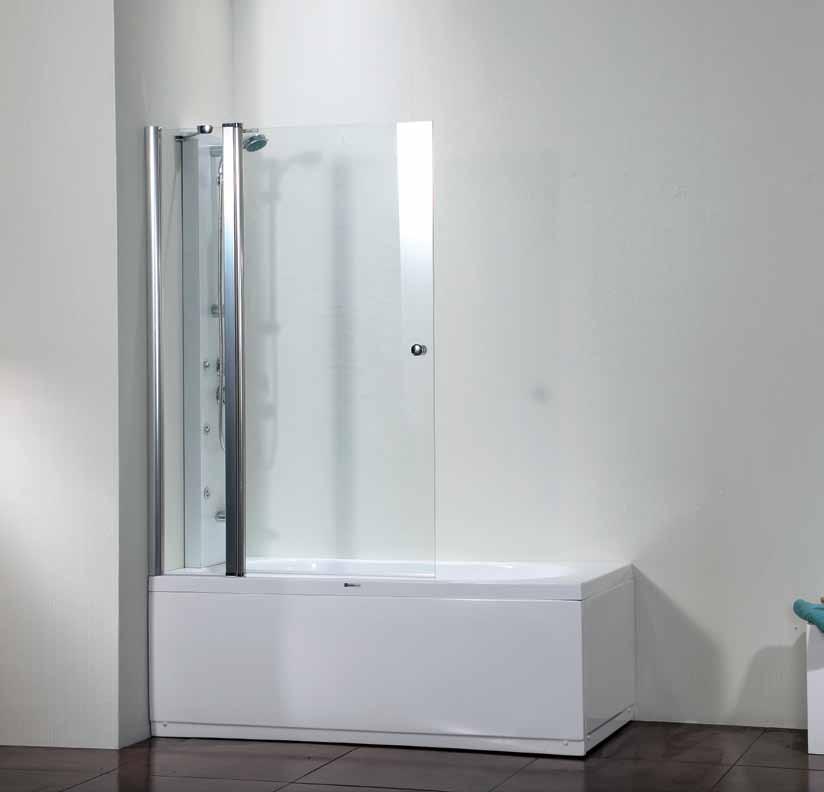 PANA 400 Écran de baignoire avec un volet et un panneau fixe. Verre transparent 6 mm Finition des profilés: Blanc, Aluminium mat ou Aluminium chromé.