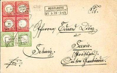 , frischer, senkr. Kab.-Dreierstreifen auf schönem, weißem Brief nach Heidelberg, drei klare Baden-K2 EICHTERSHEIM. 7(3) 6 400,-+ 100,- 5028 1 Kr.