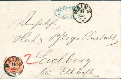 -Brief mit zwei klaren Taxis-K1 DARMSTADT 2/7 (1867), sign. Meier BPP. 23 6 750,-+ 300,- 3598 2 Kr.