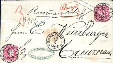 Taxis-K1 MEININGEN 19/8 (1867) auf außergewöhnlich schönem, gedrucktem Zierbrief-Umschlag nach Sonneberg adressiert.