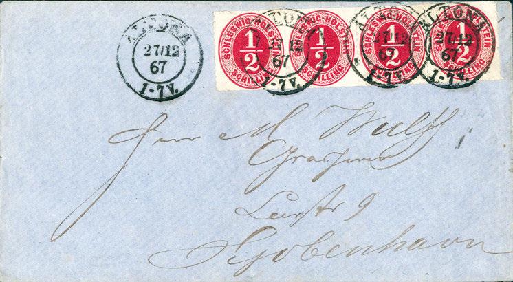 Auf komplettem Brief eine ganz große Schleswig-Holstein-Rarität. 5I 6 4000,- 3871 ½ Sch., wundervoll farbintensiver, waagr.
