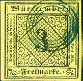 mit klarem, blauem Wagenradstempel LUDWIGSBURG 24/12 1851 (Frühdatum). 2a 5 40,- 4169 3 Kr.