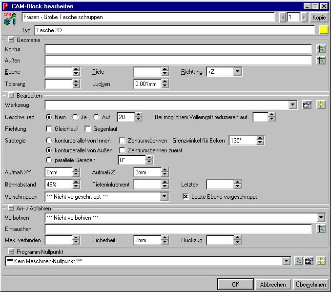 Erstellen und Simulation der Technologieblöcke Start des CAM-Moduls Das CAM-Modul wird mit dem entsprechenden Button im Tool-Menü Alle Tools gestartet.