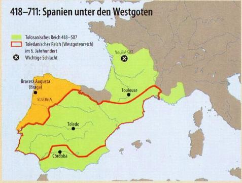 Spanien und der Islam 1. Spanien zur Zeit der Westgoten 409 n.chr. drangen Alanen, Wandalen und Sweben über die Pyrenäen auf die Iberische Halbinsel vor. Ihnen folgten wenig später die Westgoten.