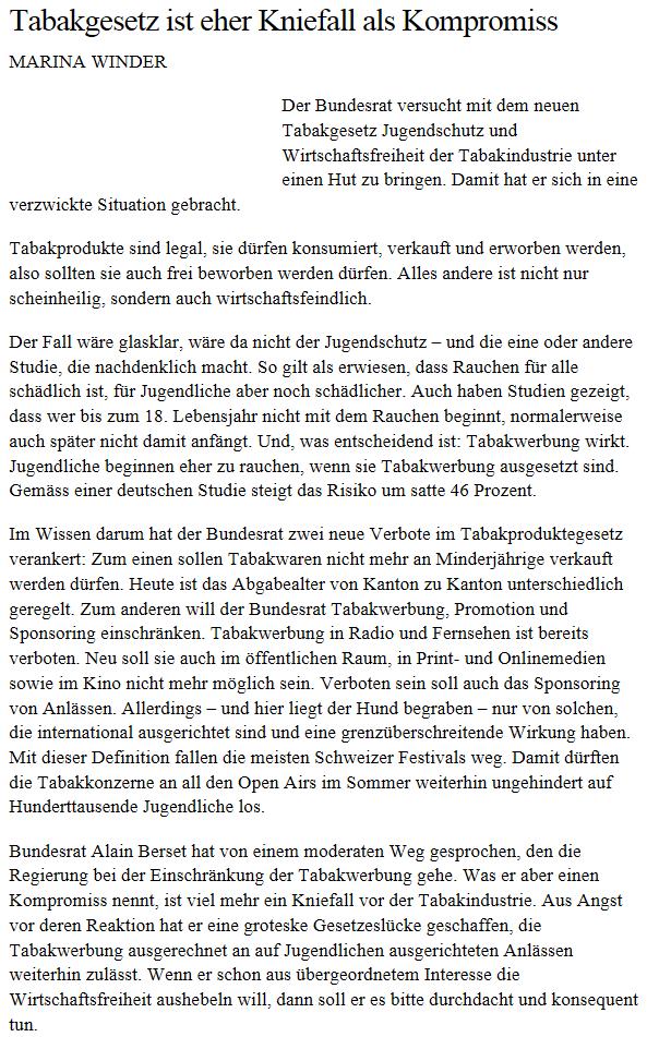 Pressespiegel Tabakpräventionsprogramm