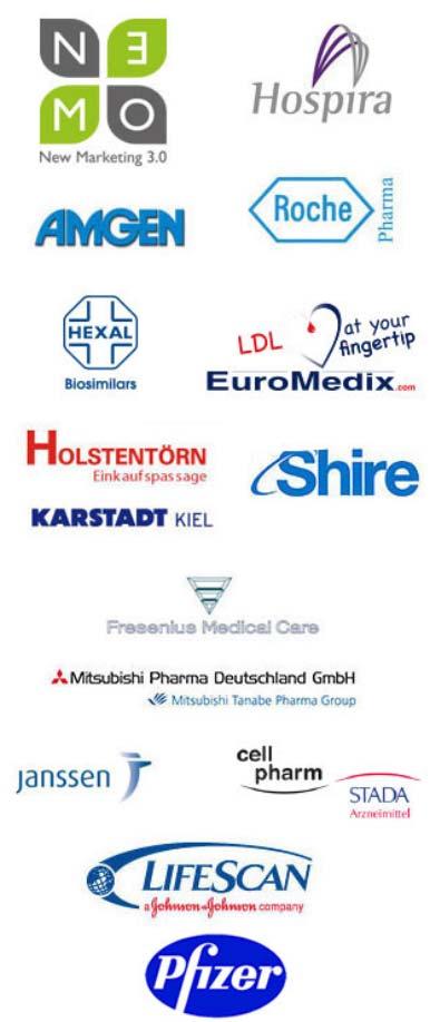 Roche Pharma AG (4.500 ) Amgen GmbH (7.100 ) Hexal AG (1.800 ) EuroMedix (2.000 ) Janssen-Cilag GmbH (2.000 ) cell pharm GmbH (1.500 ) Fresenius SE & Co. KGaA (1.