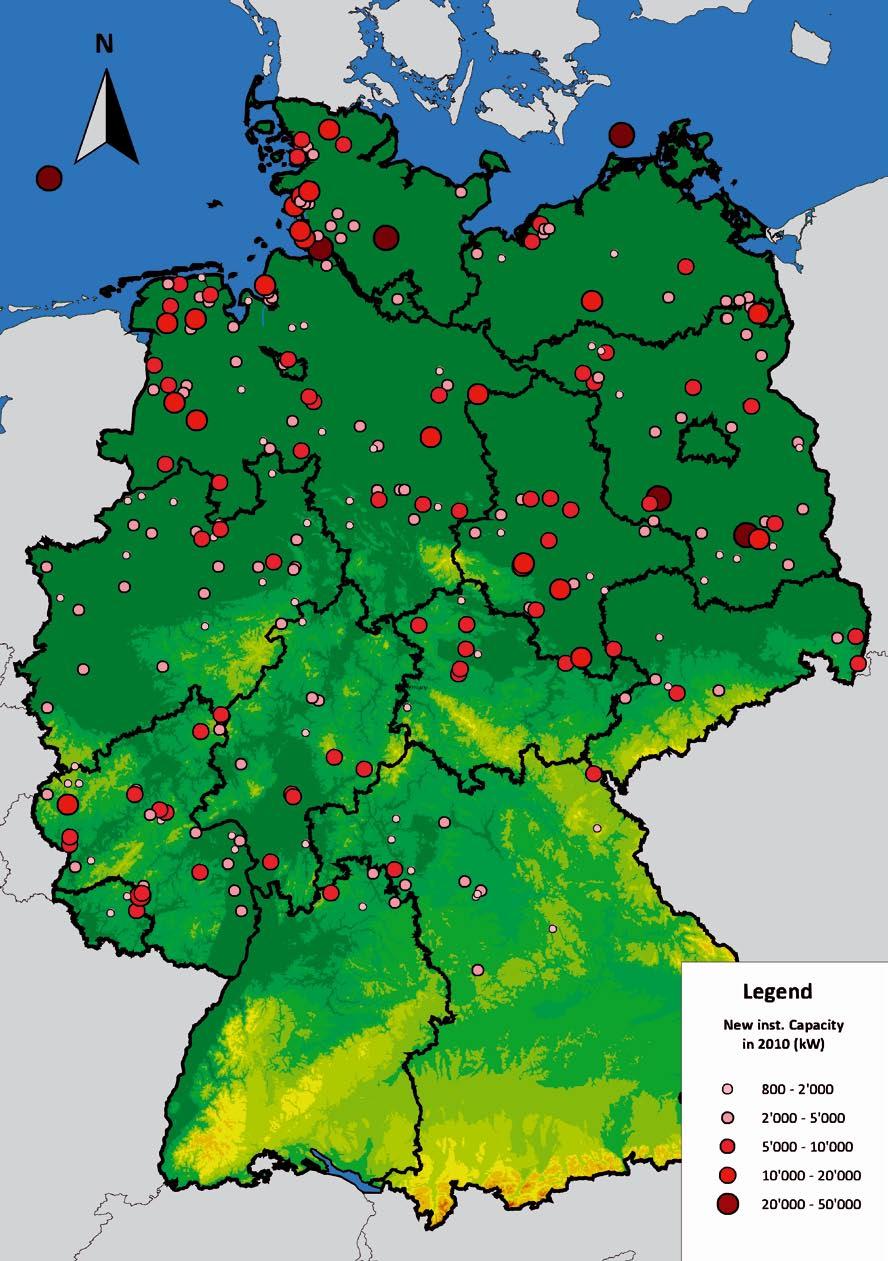 Fig. 4: Abb. 4: Regional distribution of the newly installed WTGS in Germany in 21 (in kw) Regionale Verteilung der in 21 neu inst. WEA in Deutsch land (in kw). Fig. 5: Abb.