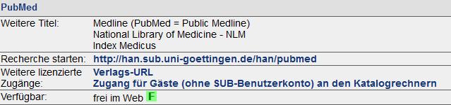 Wie gelange ich zu Pubmed? Wenn Sie PubMed gefunden haben, gibt es zwei Links zur Auswahl: han.sub.uni-goettingen.