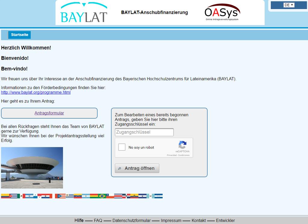 . Startseite. Unter www.baylat.org/programme.html sind die Rahmenbedingungen von BAYLAT hinterlegt. Auf Antragsformular klicken zur Neuanlage eines Antrages.