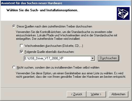 In the next menu-point you have to search for the correct folder. Go to Durchsuchen.