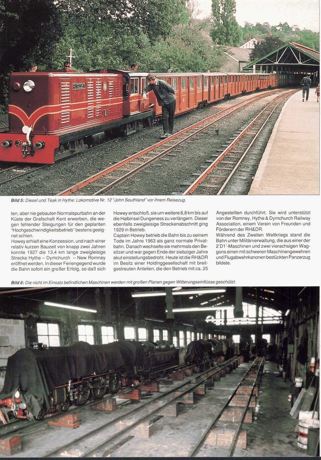 I. r,.. - d - Bild 5: Diesel und Teak in Hythe: Lokomotive Nr. 12 John Southland vor ihrem Reisezug.