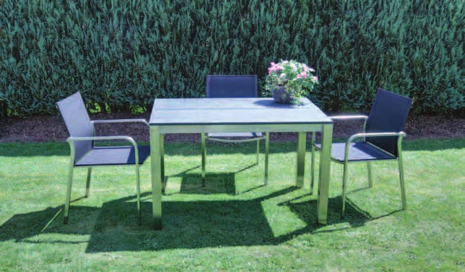 Edelstahl / Granit Gartentisch CANDLE Tischuntergestell: Hochwertiges Edelstahl-Profil 60 x 60 mm mit geteilter Platte Lieferbare Größen: 130 x 80 cm Tischplatten: Sardo Bianco oder Nero Africa 160 x