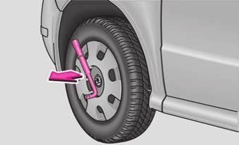 Pannenhilfe 181 Setzen Sie das Reserverad an und schrauben Sie die Radschrauben leicht an. Lassen Sie das Fahrzeug ab.