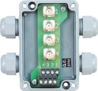 Kabelverschraubungen); Kabeldurchmesser: 4 bis 10 mm Quadruple BNC termination box for IEPE sensors and