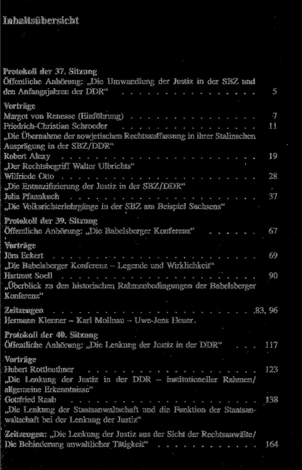 Inhaltsübersicht Protokoll der 37.