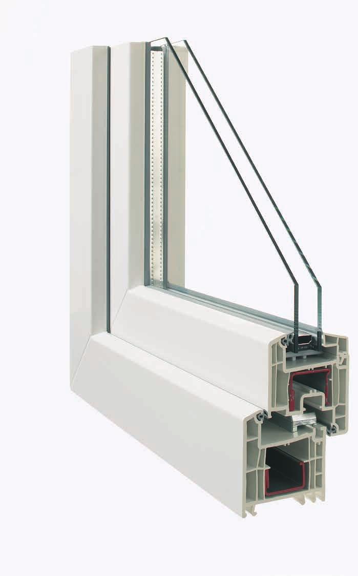 Fenstersystem HABITAN-Brillant AD 70 Anschlagdichtung, 70 mm Bautiefe (alternativ: Designflügel schräg / rund) Gute Wärmedämm-Eigenschaften vereint mit hoher Wirtschaftlichkeit.