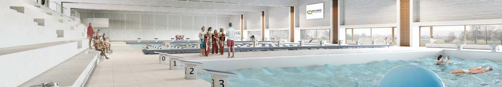 Die neue Sportarena Mit der neuen Sportarena weiten wir unsere bereits bestehende Sportinfrastruktur mit einem 50 m Olympic Pool, drei weiteren Becken und einer Dreifach-Sporthalle massiv aus.