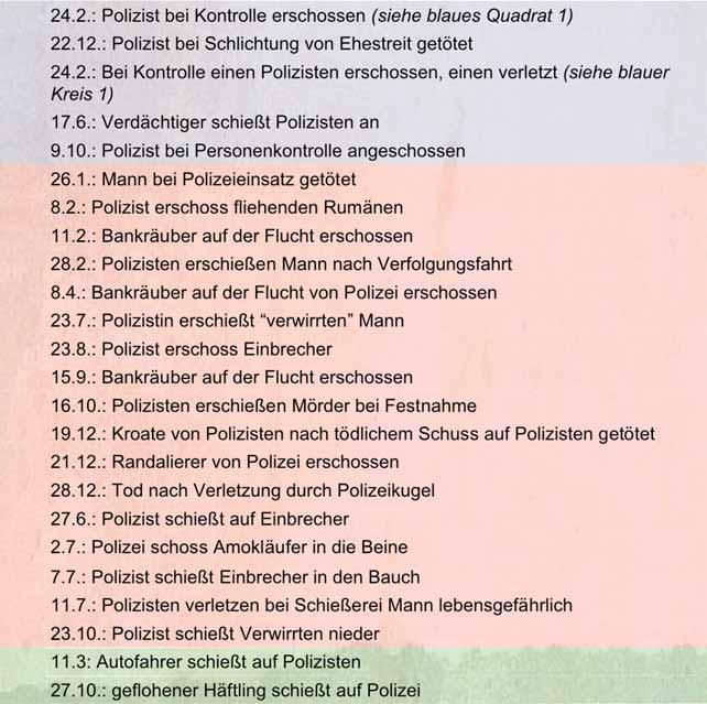 ..: Polizist bei Kontrolle erschossen (siehe blaues Quadrat )..: Polizist bei Schlichtung von Ehestreit getötet..: Bei Kontrolle einen Polizisten erschossen, einen verletzt (siehe blauer Kreis ).