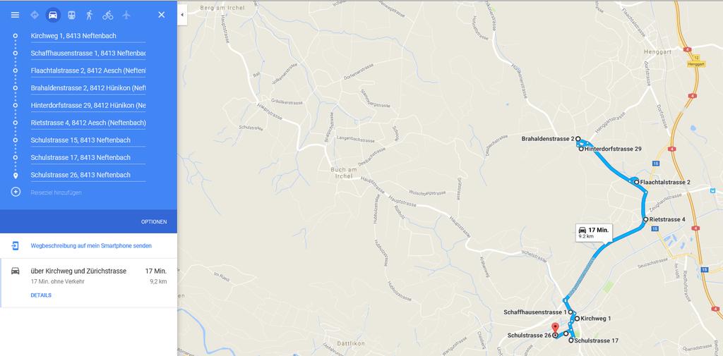 maximal 10 Haltestellen im Routenplaner von Google-Maps erfasst werden.