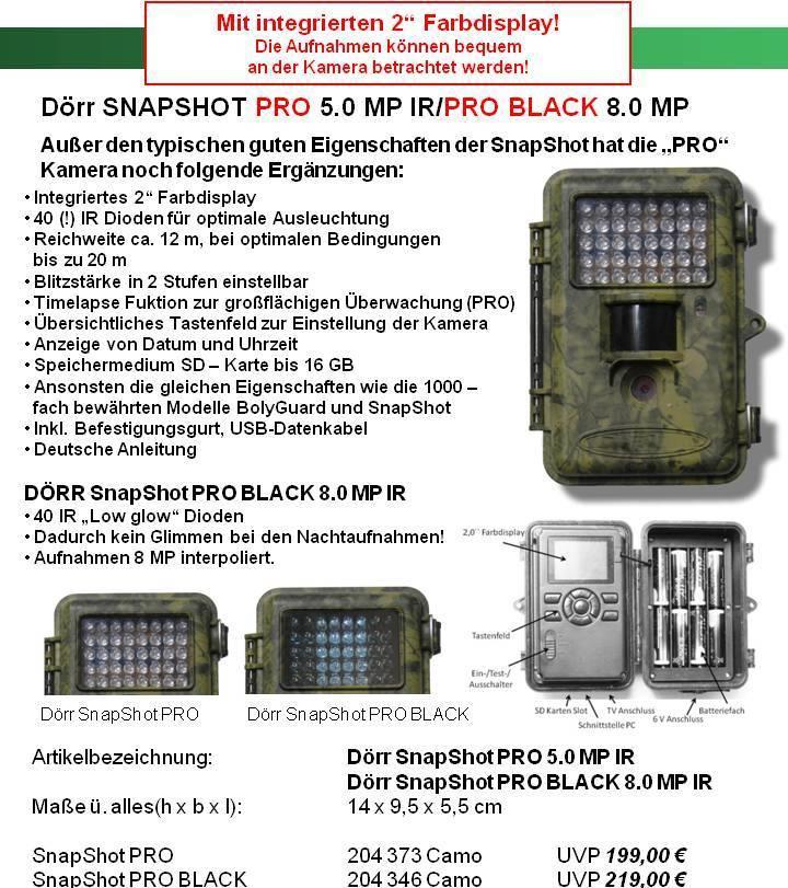 MEGA ANGEBOT DÖRR Wildkamera Snapshot Pro 5.0MP 199,00 149,00 Snapshot Pro Black 8.