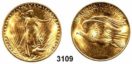 192 AUSLÄNDISCHE MÜNZEN & MEDAILLEN U. S. A. 3109 20 Dollars 1908, Philadelphia (30,09g FEIN). GOLD Ohne Motto.