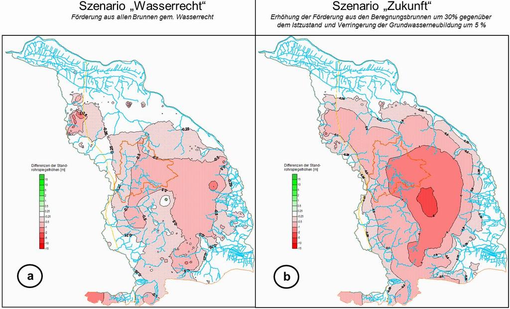 Grundwasserentnahmen Grundwasserkörper Ilmenau Lockergestein rechts und Jeetzel Lockergestein links Differenzen der Standrohrspiegelhöhen