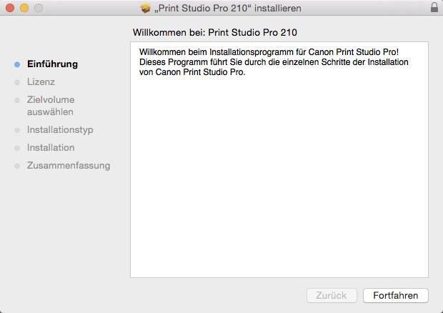 Mac 1. Laden Sie Print Studio Pro Ver.2.1.0 oder neuer über die Website von Canon herunter. 2. Doppelklicken Sie auf die heruntergeladene Datei mpsp-mac-xxx-xxx.dmg.