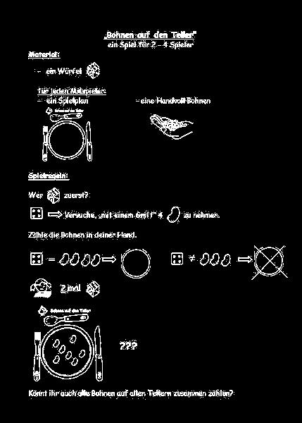 Unser Wortspeicher Bohnen auf den Teller die Spielregeln der Spielplan die würfeln die Augenzahl der Mitspieler die Bohne eine der Handvoll Würfel Bohnen würfeln der Würfel Spielregel