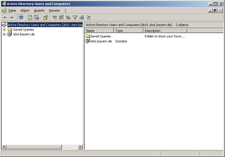 2. Konfiguration der Richtlinie Zuerst wird die MMC Users and Computers gestartet. Wählen Sie den Ordner (Domäne / Organizational Unit) auf den die Gruppenrichtlinie wirken soll.