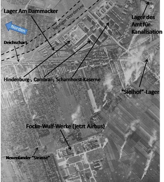 Weitere Lagerstandorte anhand der Luftbilder Neben dem Lager Am Dammacker können die weiter oben aufgeführten Lager des Amtes für Kanalisation und das Sielhof-Lager anhand der Luftaufklärungsbilder