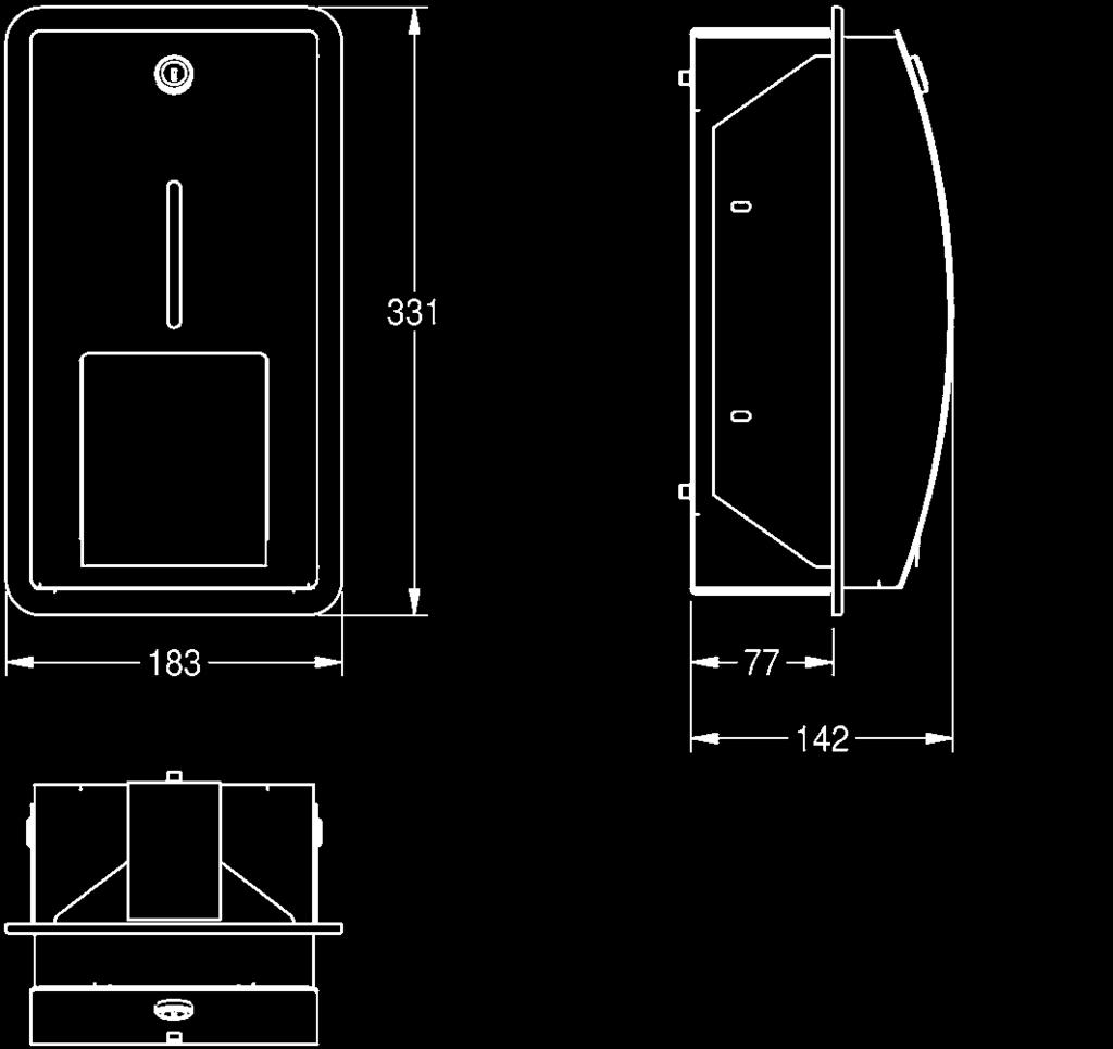 Franke STRATOS Ansicht Typ / Ausführung Artikel-Nummer WC-Doppelrollenhalter für Unterputzmontage WC-Doppelrollenhalter für Unterputzmontage, Chromnickelstahl, Oberfläche seidenmatt, gebogene Front