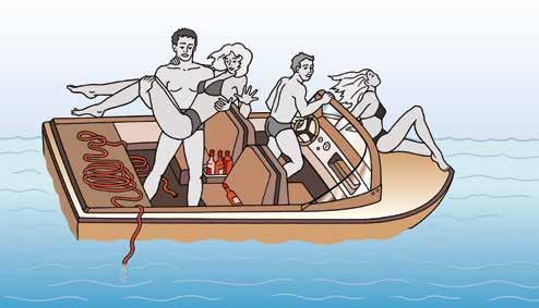 Grundwissen für den Rettungsschwimmer 2.33 Tabelle 2-12: Ursachen für Bootsunfälle Boote werden überladen. Durch Leichtsinn schlagen Boote mit Wasser voll.