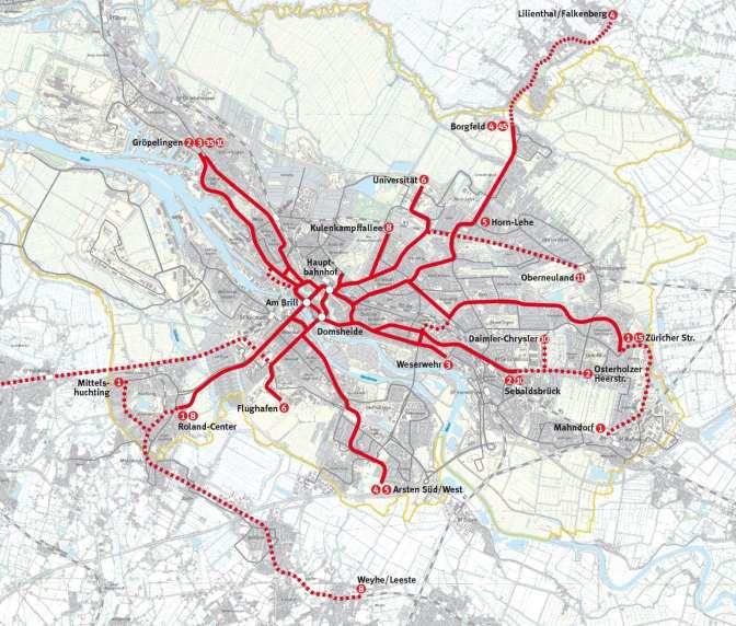 Schienennetz der Bremer Straßenbahn AG Bestand und Ausbauplanung Linie 4 nach