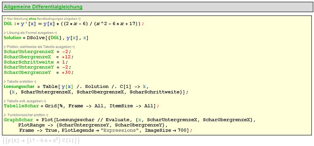 Allgemeine DGL lösen (mit Lösungsausgabe): Die